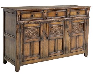 ENGLISH JACOBEAN STYLE CARVED OAK SIDEBOARD