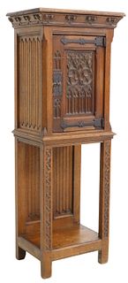 GOTHIC STYLE CARVED OAK CUPBOARD