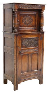 ENGLISH CARVED OAK COURT CUPBOARD