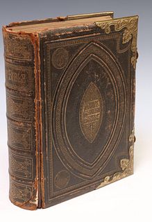 ENGLISH LEATHER BOUND ILLUSTRATED FAMILY BIBLE