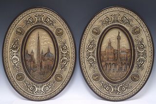 (2) WILHELM SCHILLER & SON POTTERY WALL PLAQUES