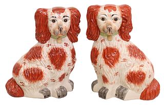 (2) LARGE STAFFORDSHIRE STYLE SPANIEL DOGS, 24"H