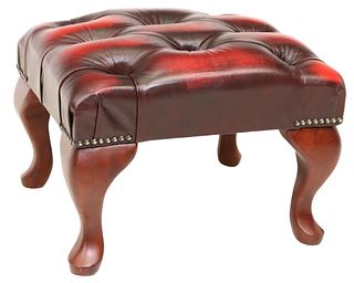 ENGLISH BUTTON-TUFTED OXBLOOD LEATHER FOOTSTOOL
