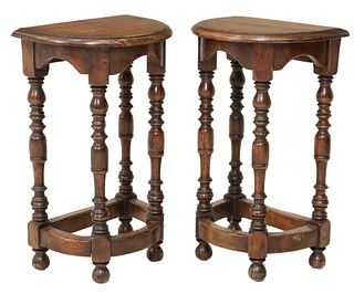 (2) ENGLISH DEMILUNE TURNED LEG SIDE TABLES