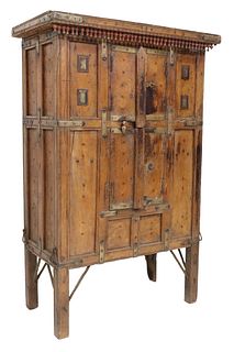 RUSTIC SPINDLED & CARVED WOOD CABINET, INDIA