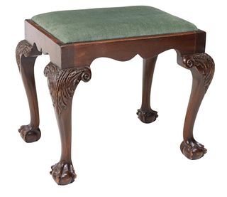 ENGLISH CHIPPENDALE STYLE UPHOLSTERED STOOL