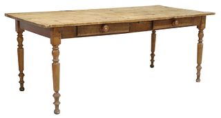 RUSTIC SCRUBBED PINE TWO-DRAWER FARMHOUSE TABLE