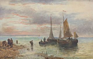 ADRIAN VAN PORTEN (19TH C.) PAINTING FISHING BOATS
