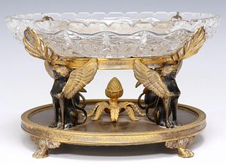 FRENCH EMPIRE STYLE GILT & PATINATED BRONZE TAZZA