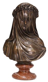 PATINATED BRONZE SCULPTURE BUST VEILED LADY