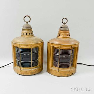 Pair of Painted Tin and Glass Ship's Lanterns