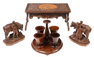 (4) BLACK FOREST CARVINGS & TREEN EGG CUPS