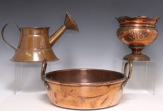 (3) COLLECTION OF COPPER, PAN, WATERING CAN, VASE