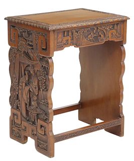 DIMINUTIVE CHINESE FIGURAL CARVED SIDE TABLE