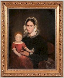 American School, 19th Century       Portrait of a Mother and Child.