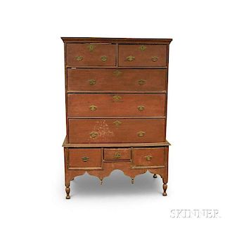 Queen Anne Red-painted Chest on Frame