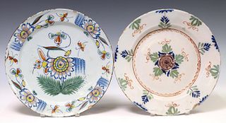 (2) DELFT POLYCHROME TIN-GLAZED FLORAL CHARGERS