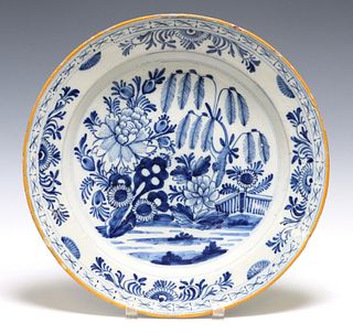DELFT BLUE & WHITE CHINOISERIE CHARGER, MARKED BP