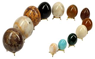 (12) MARBLE & SEMIPRECIOUS STONE EGGS & STANDS