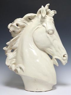 LARGE ITALIAN GLAZED CERAMIC HORSE HEAD BUST, 26"H