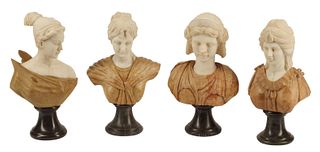 (4) DIMINUTIVE MARBLE BUSTS ON SOCLES