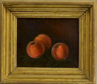 American School, 19th Century      Still Life with Three Peaches in the Grass