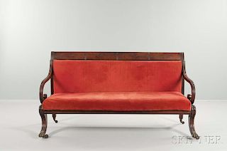Classical Carved Mahogany and Mahogany Veneer Upholstered Sofa