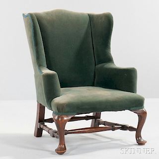 Child's Queen Anne-style Upholstered Mahogany Wing Chair