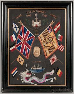 Framed Silk Embroidery Commemorating the China Expedition Force
