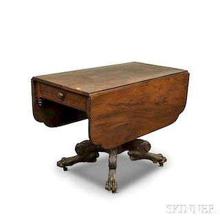 Classical Carved Mahogany Two-drawer Drop-leaf Table