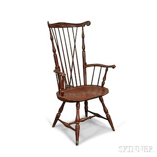 Gregory Vasileff for Wayne Pratt Red-painted and Carved Reproduction Windsor Comb-back Armchair