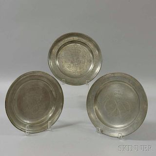 Three Engraved Pewter Plates