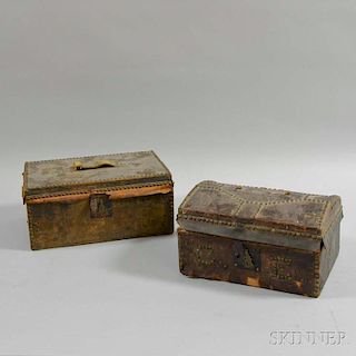 Two Atkins Clark Leather-bound Tack-decorated Boxes