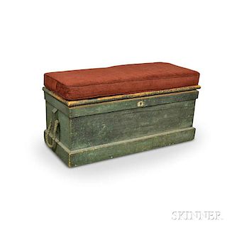 Blue-painted Pine Sea Chest with Cushion