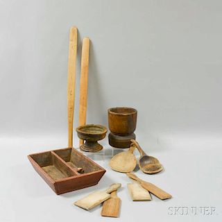 Eleven Carved Wooden Domestic Items