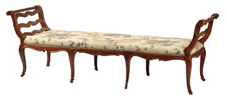 LARGE FRENCH PROVINCIAL OAK BENCH OR CHAISE, 85"L