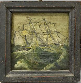 Framed Oil on Canvas of a Ship at Sea
