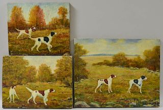 Three Unframed Oil on Canvas Hunting Scenes with Dogs