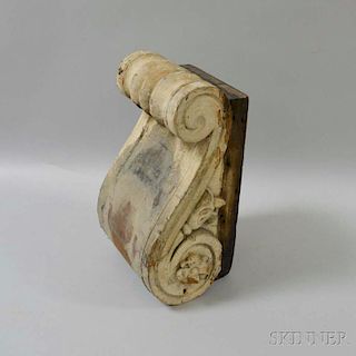 Carved and Painted Wood Volute Architectural Element