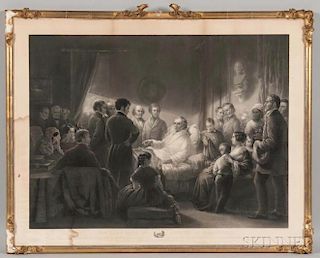 Framed Smith & Parmelee Engraving The Last Days of Webster at Marshfield