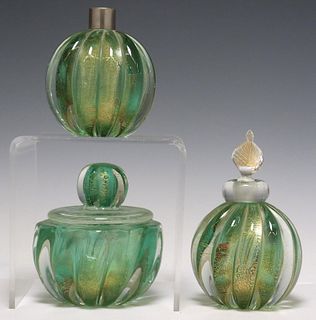 (3) MID-CENTURY MURANO AVENTURINE GLASS VANITY SET