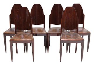 (6) FRENCH ART DECO LEATHER UPHOLSTERED CHAIRS