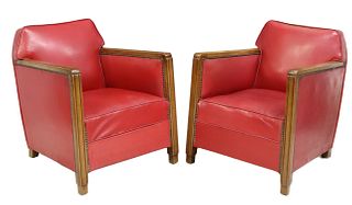 (2) FRENCH ART DECO UPHOLSTERED CLUB CHAIRS