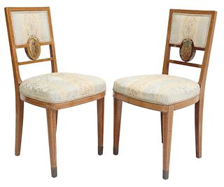 (2) FRENCH ART DECO UPHOLSTERED SIDE CHAIRS