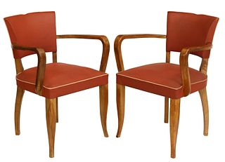(2) FRENCH ART DECO UPHOLSTERED ARMCHAIRS