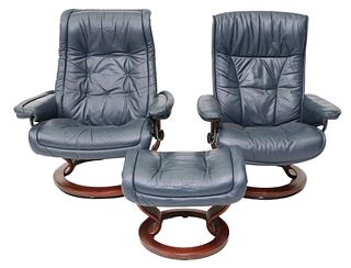 (3) EKORNES STRESSLESS LEATHER CHAIRS & STOOL