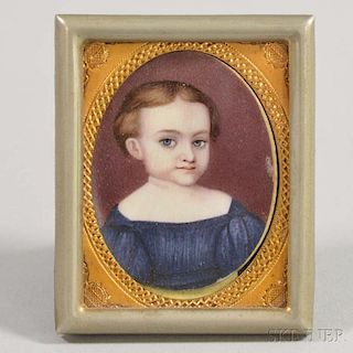 Framed Watercolor Portrait Miniature of a Child