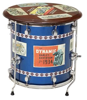 SIDE TABLE FASHIONED FROM A FLOOR TOM DRUM