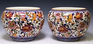 (2) FRENCH GIEN PIVOINE FAIENCE CACHEPOTS PLANTERS