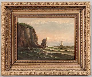 American School, 19th Century       Seascape with a Sailboat.